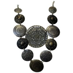 Cookie Lee Silver/Gold Toned Roundells Medallion Vintage Statement Necklace